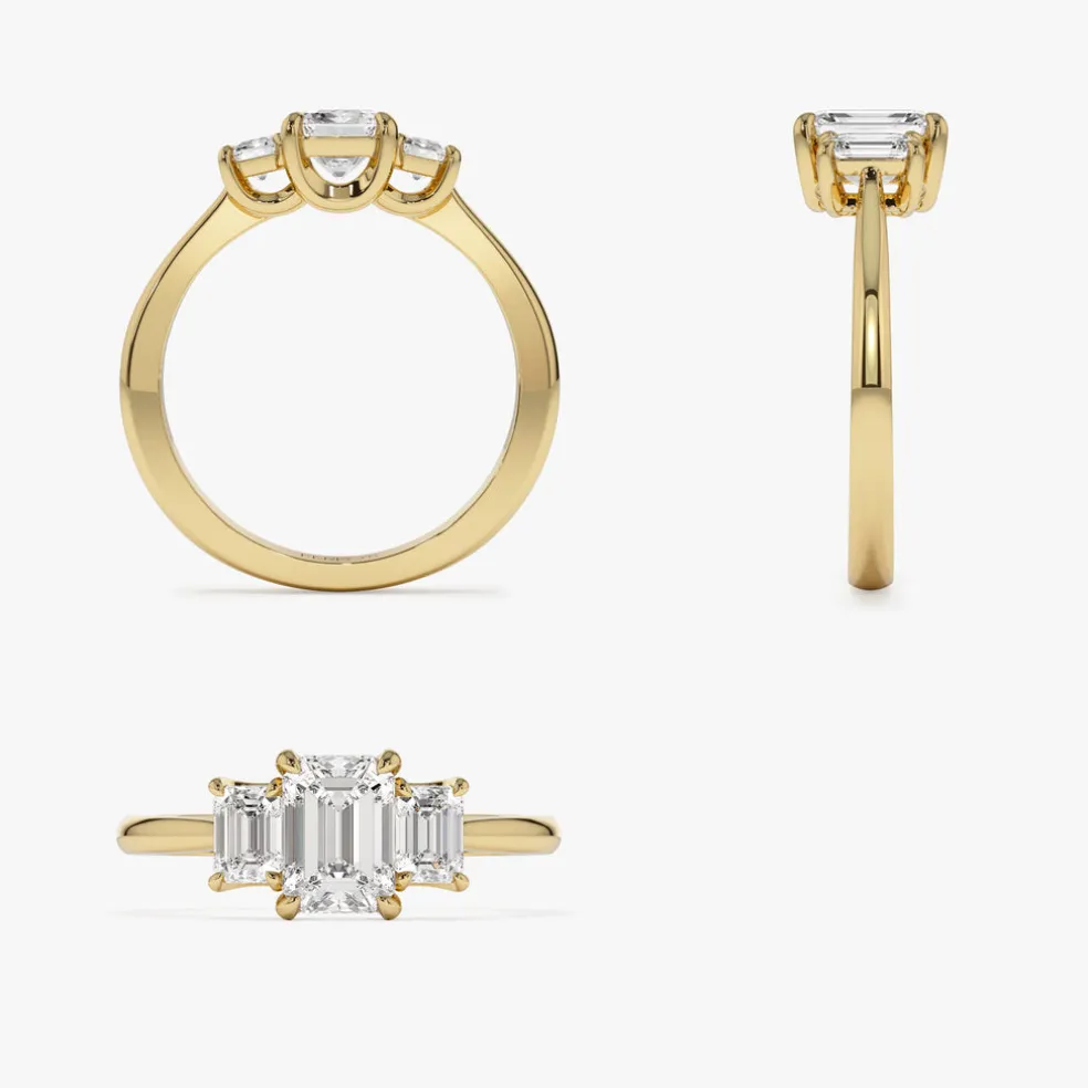 1.50 ctw 14k Emerald Cut Lab-Grown Diamond Three Stone Engagement Ring - Julie