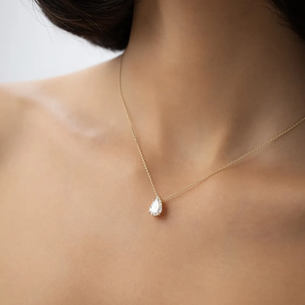 1.25 ctw 14k Five Prong Pear Shaped Lab Grown Diamond Necklace - Gianna