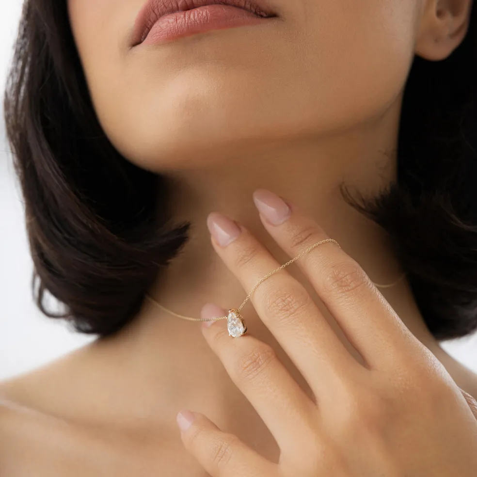 1.25 ctw 14k Five Prong Pear Shaped Lab Grown Diamond Necklace - Gianna