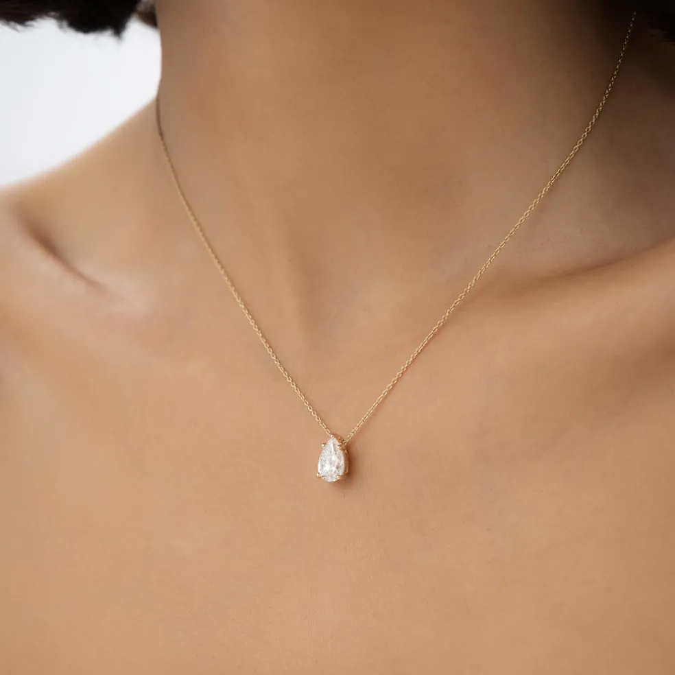 1.25 ctw 14k Five Prong Pear Shaped Lab Grown Diamond Necklace - Gianna
