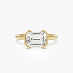 2.00 ctw 14K Half Bezel East-West Emerald Cut Lab Grown Engagement Ring - Amelia