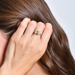 2.00 ctw 14K Half Bezel East-West Emerald Cut Lab Grown Engagement Ring - Amelia