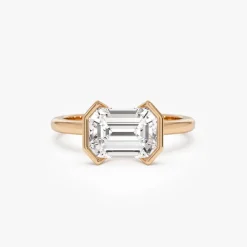 2.00 ctw 14K Half Bezel East-West Emerald Cut Lab Grown Engagement Ring - Amelia