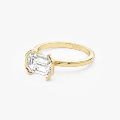 2.00 ctw 14K Half Bezel East-West Emerald Cut Lab Grown Engagement Ring - Amelia