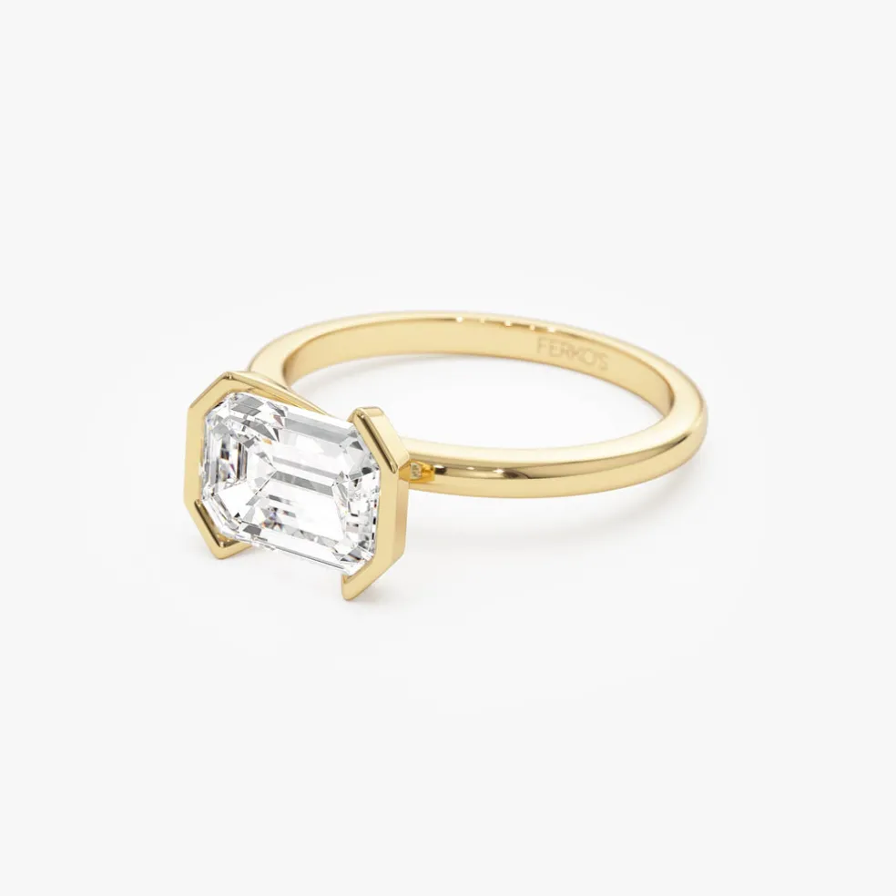 2.00 ctw 14K Half Bezel East-West Emerald Cut Lab Grown Engagement Ring - Amelia