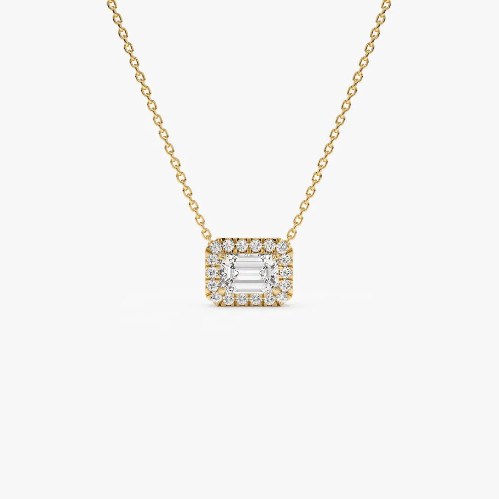 0.90 ctw 14K Halo Setting Emerald Cut Lab Grown Diamond Necklace - Taylor