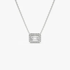 0.90 ctw 14K Halo Setting Emerald Cut Lab Grown Diamond Necklace - Taylor
