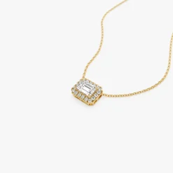 0.90 ctw 14K Halo Setting Emerald Cut Lab Grown Diamond Necklace - Taylor