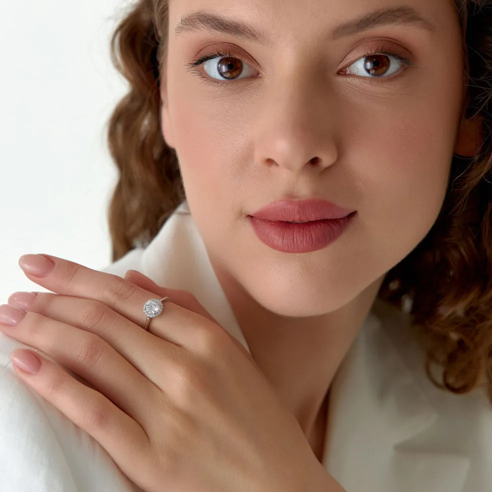 1.20 ctw 14k Halo Setting Round Lab Grown Diamond Engagement Ring - Vivien