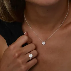 0.90 ctw 14K Halo Setting Round Brilliant Cut Lab Grown Diamond Necklace - Ana