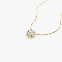 0.90 ctw 14K Halo Setting Round Brilliant Cut Lab Grown Diamond Necklace - Ana