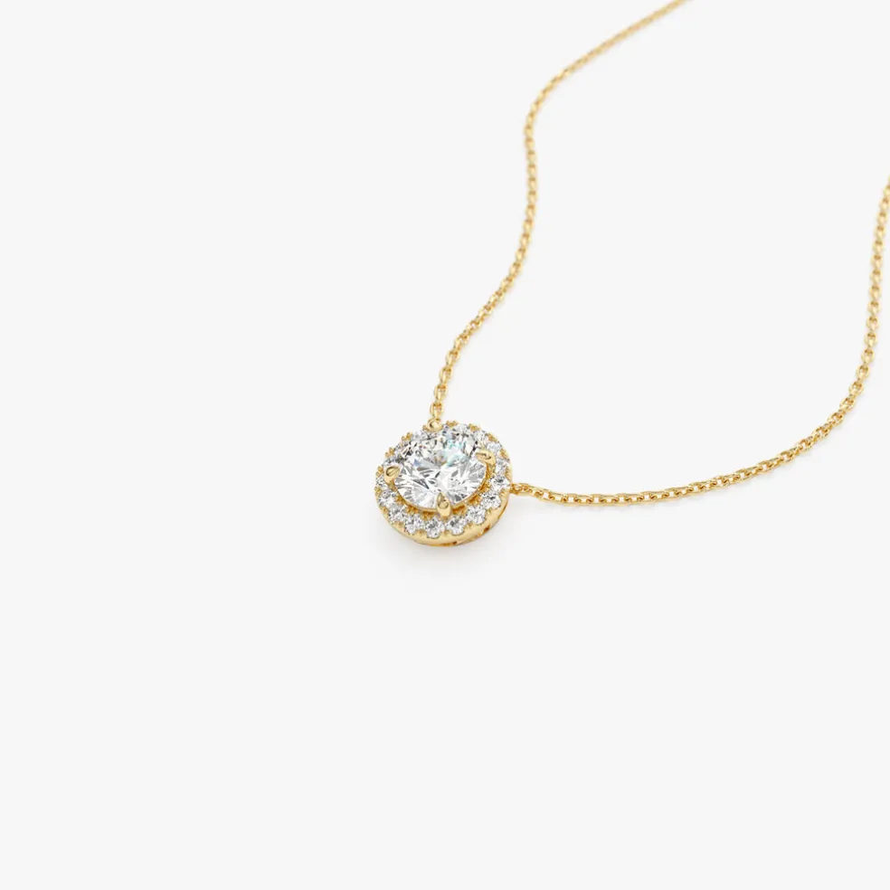 0.90 ctw 14K Halo Setting Round Brilliant Cut Lab Grown Diamond Necklace - Ana