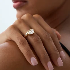 1.55 ctw 14k Lab Grown Pear Shaped Wave Diamond Engagement Ring - Sophie