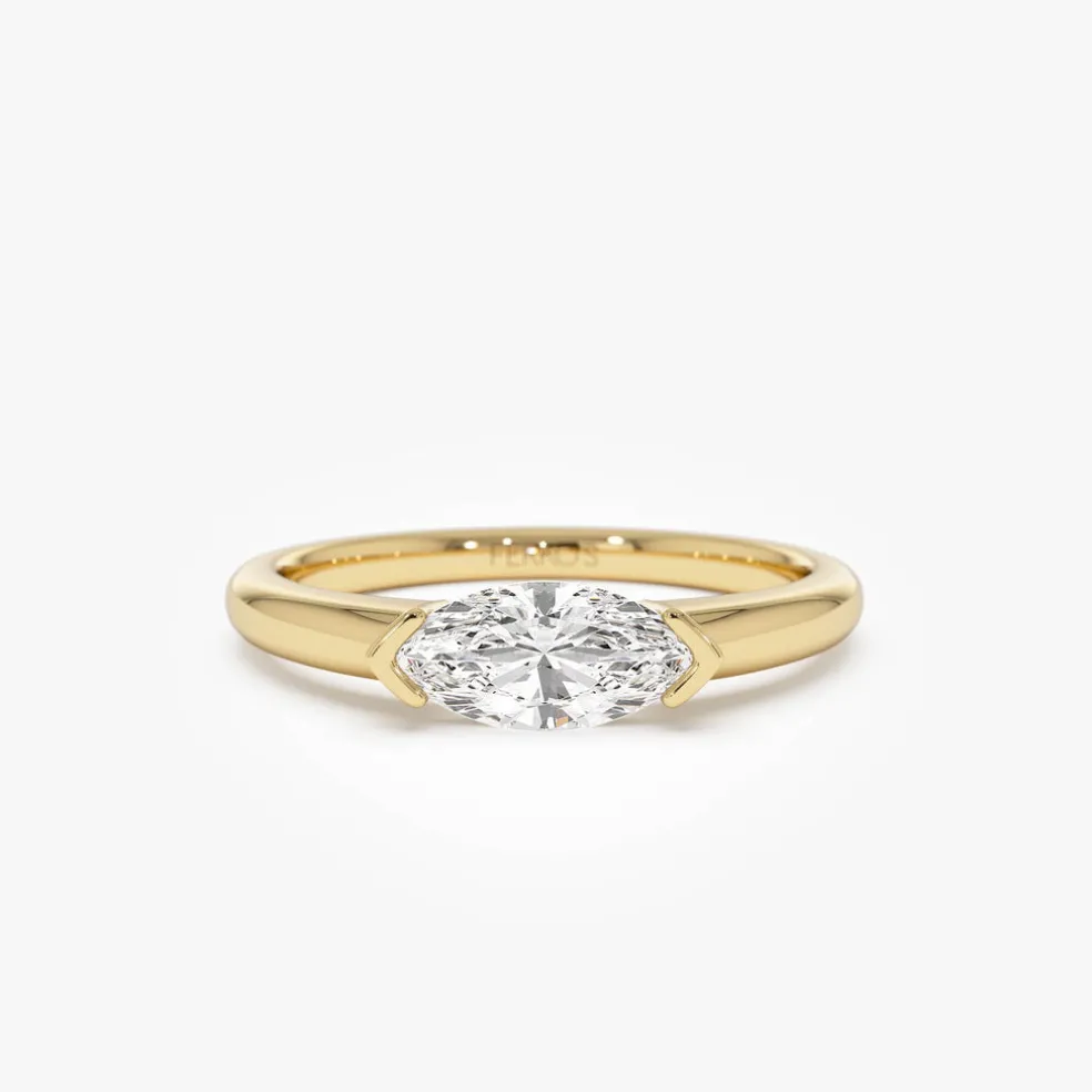 0.75 ctw 14k Marquise Shaped East-West Lab Grown Engagement Ring - Olivia