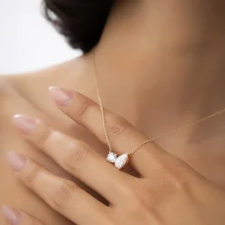 1.55 ctw 14k Pear Shaped and Rond Lab Grown Diamond Neklace - Maria