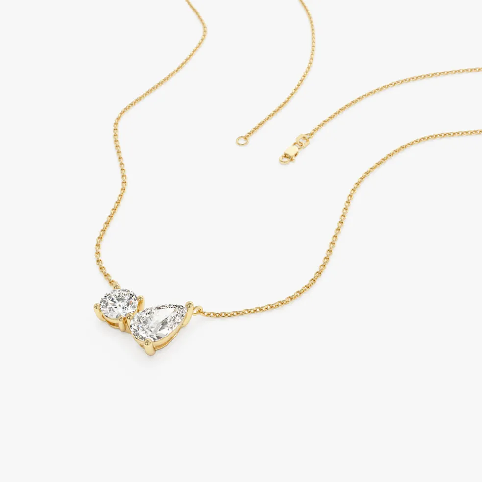 1.55 ctw 14k Pear Shaped and Rond Lab Grown Diamond Neklace - Maria