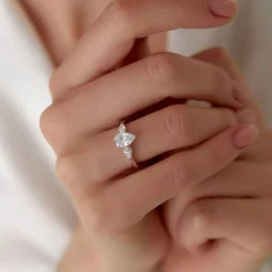 1.50 ctw 14k Pear Shaped Lab Grown Diamond Three Stone Engagement Ring - Emma