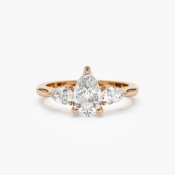 1.50 ctw 14k Pear Shaped Lab Grown Diamond Three Stone Engagement Ring - Emma