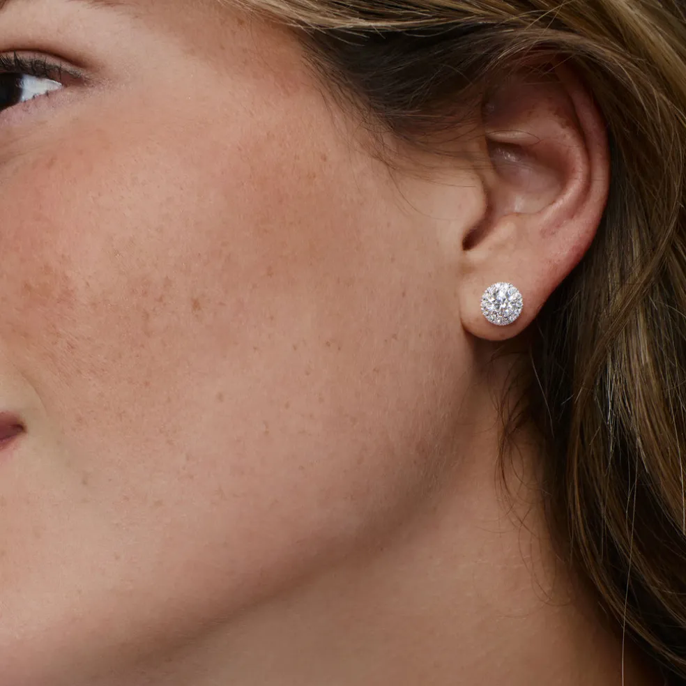 1.30 ctw 14k Round Lab Grown Diamond Halo Stud Earrings - Josephine