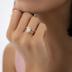 1.50 ctw 14k Split Shank Unique Round Lab Grown Diamond Engagement Ring - Bella