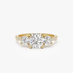 1.65 ctw 14k Three Stone with Pave Shank Round Lab Grown Diamond Engagement Ring - Lucy
