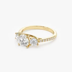 1.65 ctw 14k Three Stone with Pave Shank Round Lab Grown Diamond Engagement Ring - Lucy