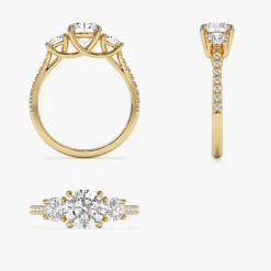 1.65 ctw 14k Three Stone with Pave Shank Round Lab Grown Diamond Engagement Ring - Lucy