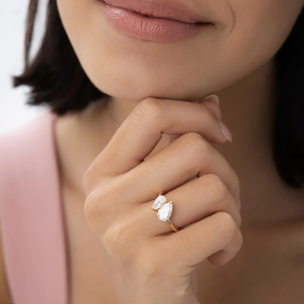 2.05 ctw 14k Toi et Moi Pear Shaped Lab Grown Diamond Ring - Ayla