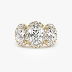 3.35 ctw Three Stone Halo Oval Lab Grown Engagement Ring - Ashley