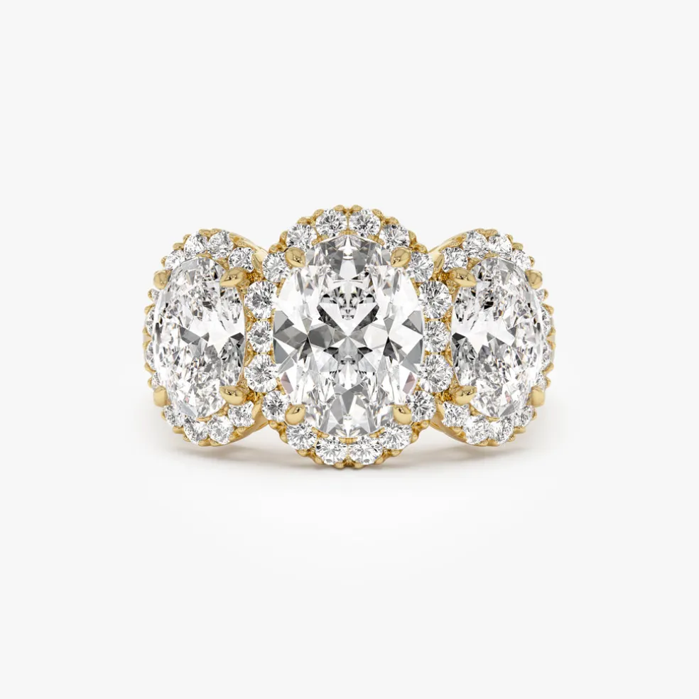 3.35 ctw Three Stone Halo Oval Lab Grown Engagement Ring - Ashley