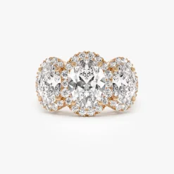 3.35 ctw Three Stone Halo Oval Lab Grown Engagement Ring - Ashley