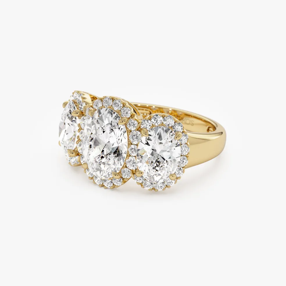 3.35 ctw Three Stone Halo Oval Lab Grown Engagement Ring - Ashley
