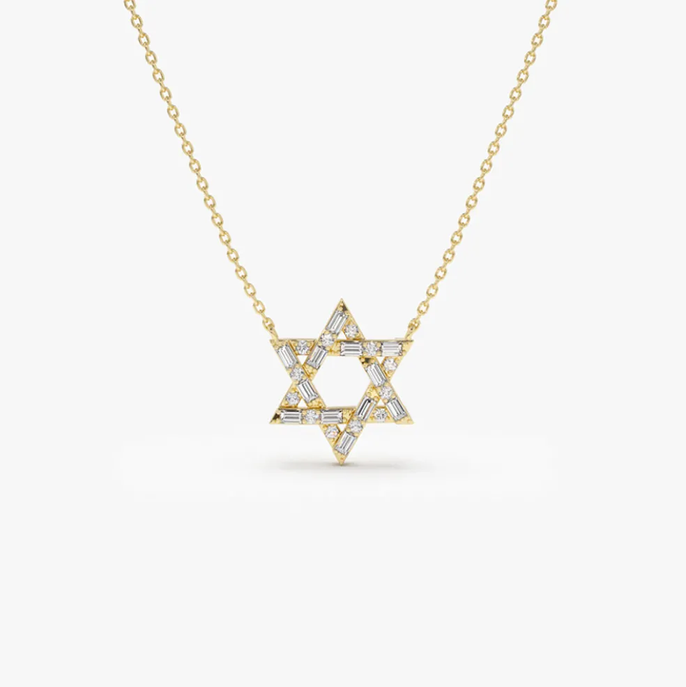 Baguette Diamond Star of David Necklace in 14K