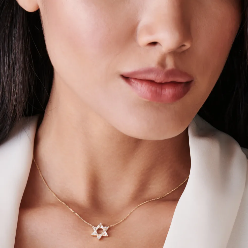 Baguette Diamond Star of David Necklace in 14K