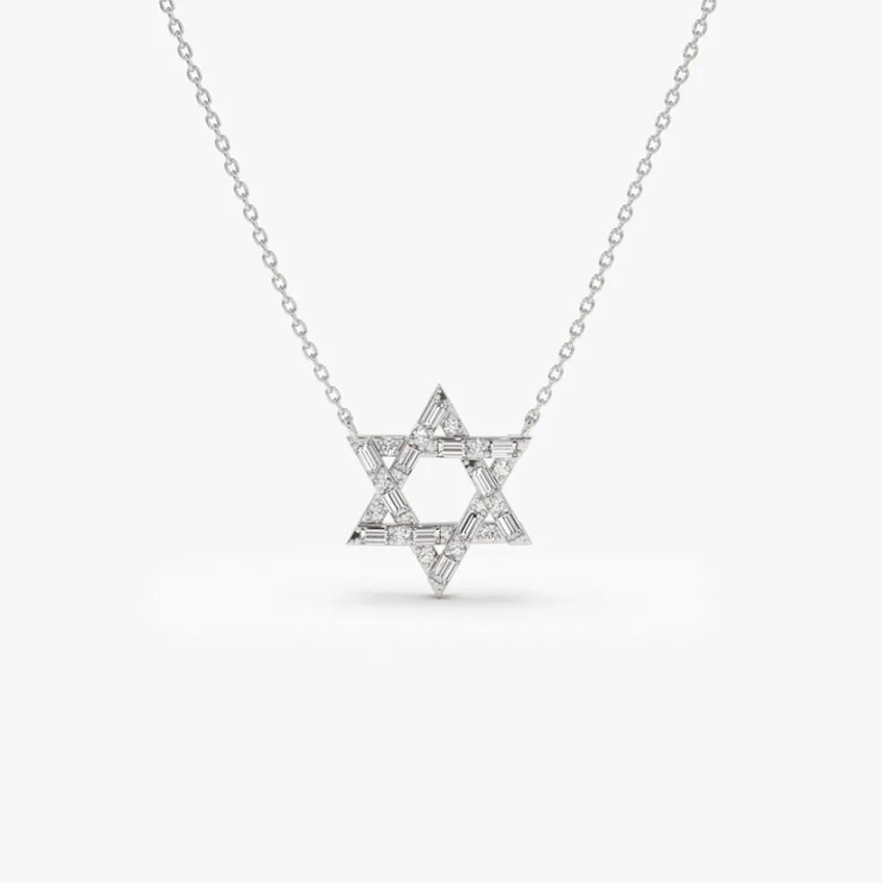 Baguette Diamond Star of David Necklace in 14K