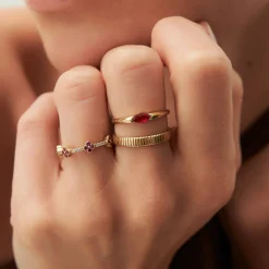 Full Eternity Clover Ruby and Diamond Ring in 14k Gold