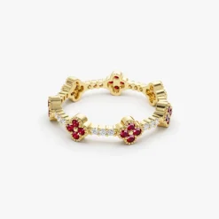 Full Eternity Clover Ruby and Diamond Ring in 14k Gold