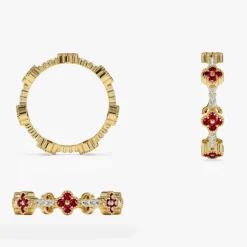 Full Eternity Clover Ruby and Diamond Ring in 14k Gold