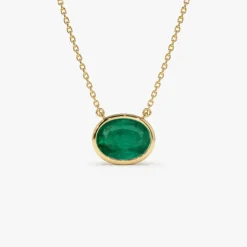 14k 1.55 - 2.20 Ctw Oval Shaped Bezel Setting Emerald Necklace