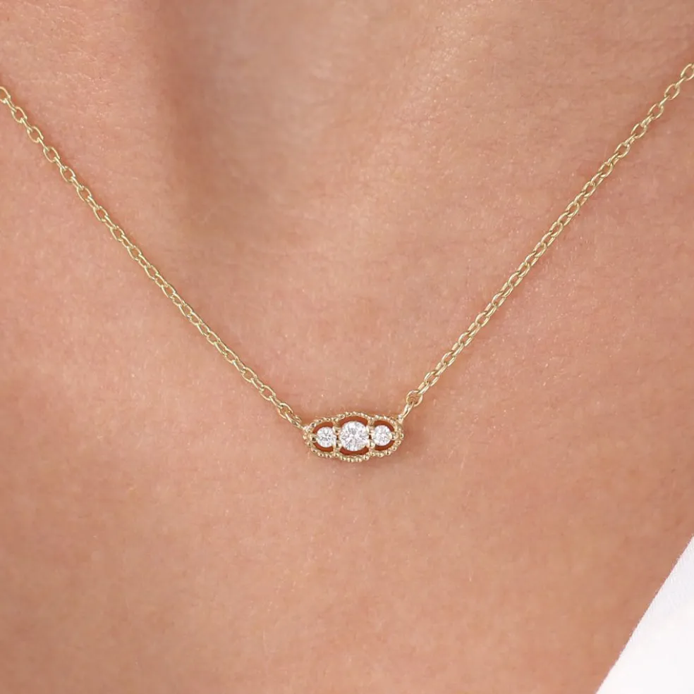 14k Art Deco Trio Diamond Necklace