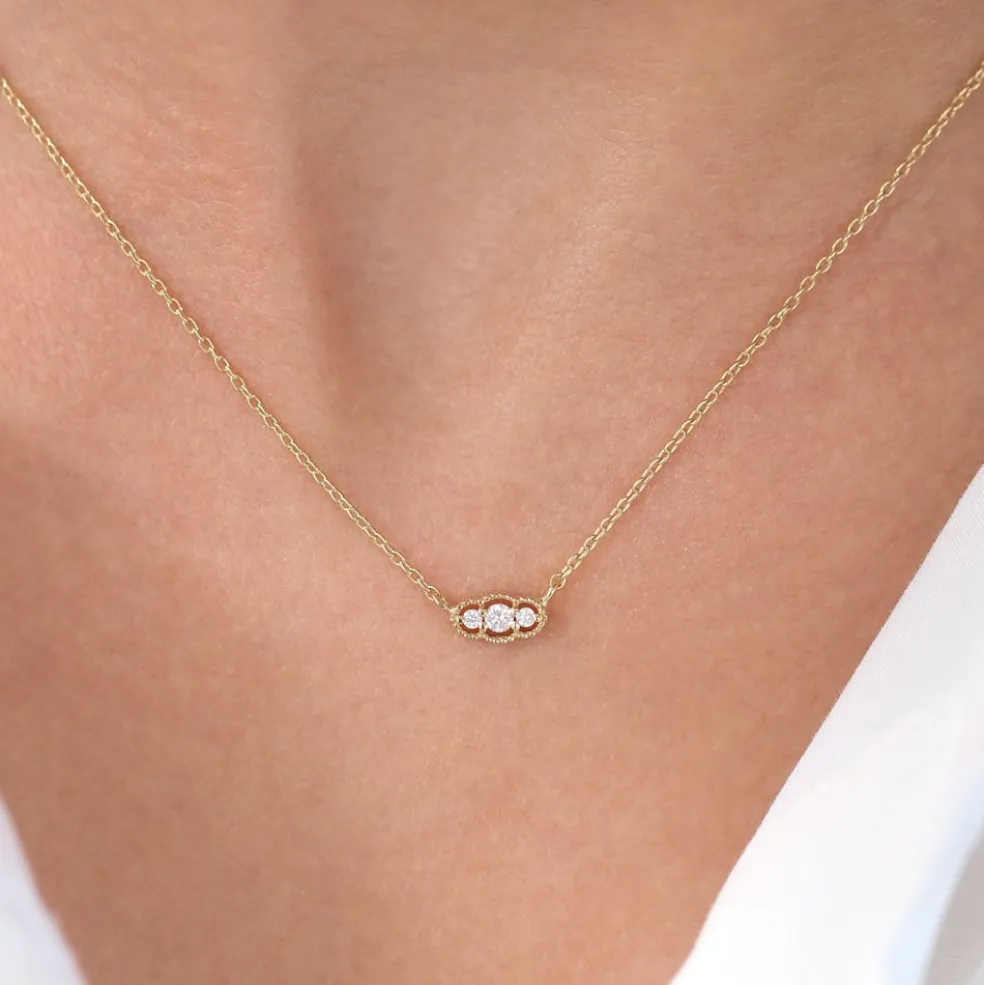 14k Art Deco Trio Diamond Necklace