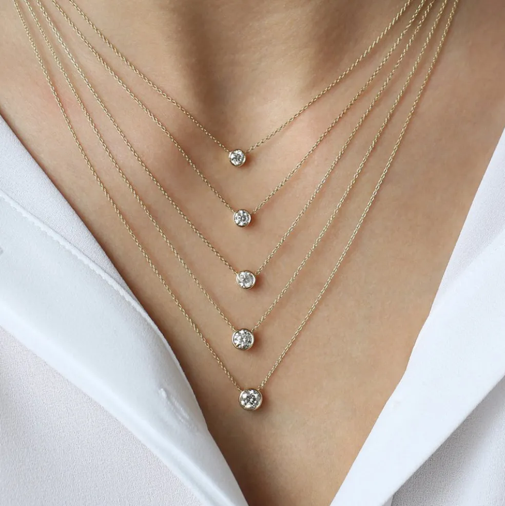 14K 0.20-0.50 ctw Bezel Set Diamond Solitaire Necklace
