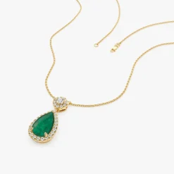 14k 2.00 Ctw Pear Shape Emerald and Diamond Halo Setting Necklace