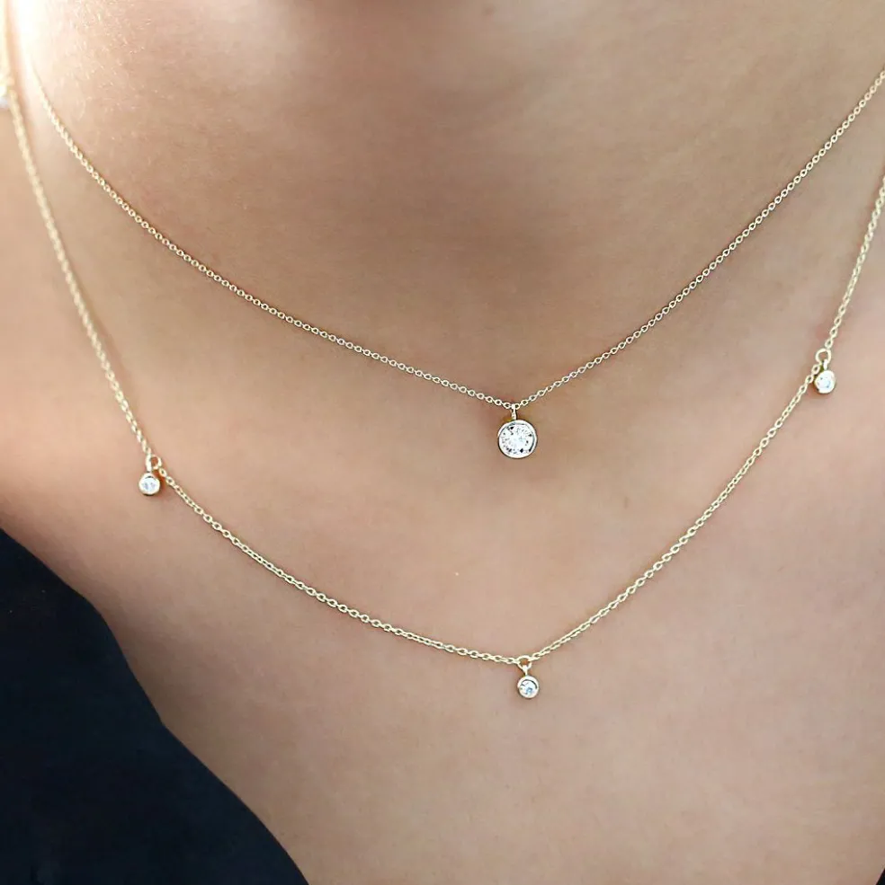 14k 5 Diamond Dangle Necklace
