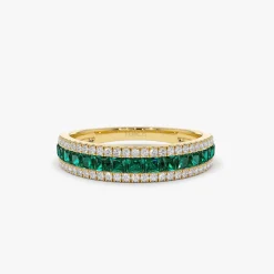 14k Half Eternity Square Emerald Anniversary Ring
