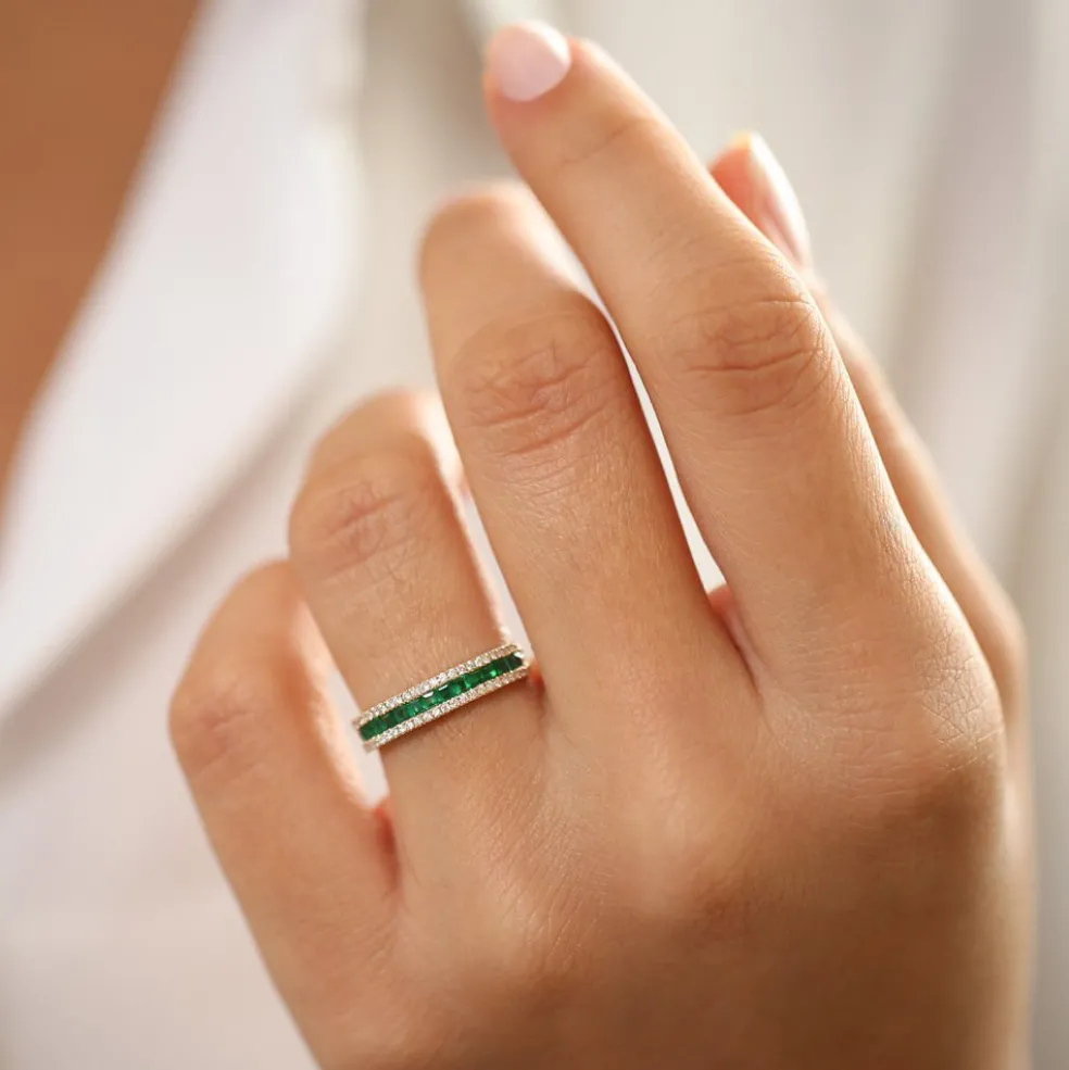 14k Half Eternity Square Emerald Anniversary Ring