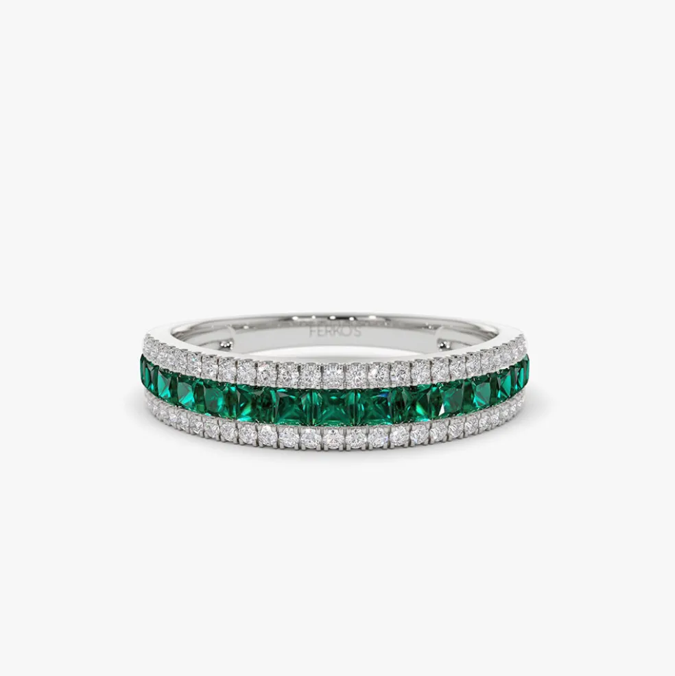 14k Half Eternity Square Emerald Anniversary Ring