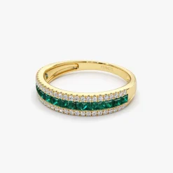 14k Half Eternity Square Emerald Anniversary Ring
