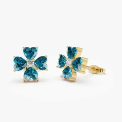 14k London Blue Topaz Four Leaf Clover Studs