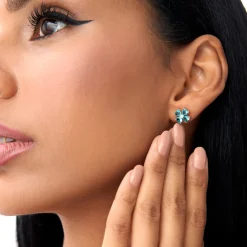 14k London Blue Topaz Four Leaf Clover Studs